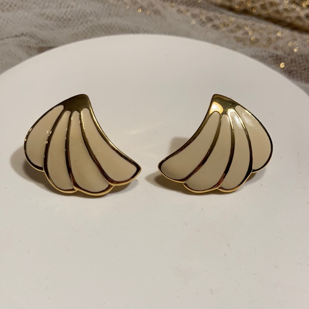Napier cream and gold enamel 1980s “angel wings” post earrings